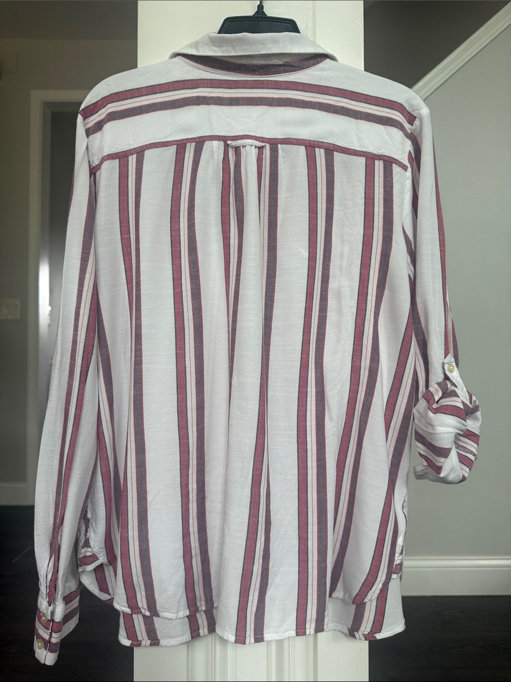 LOFT Striped Button-Down Shirt in Mauve and White - Picture 6 of 6